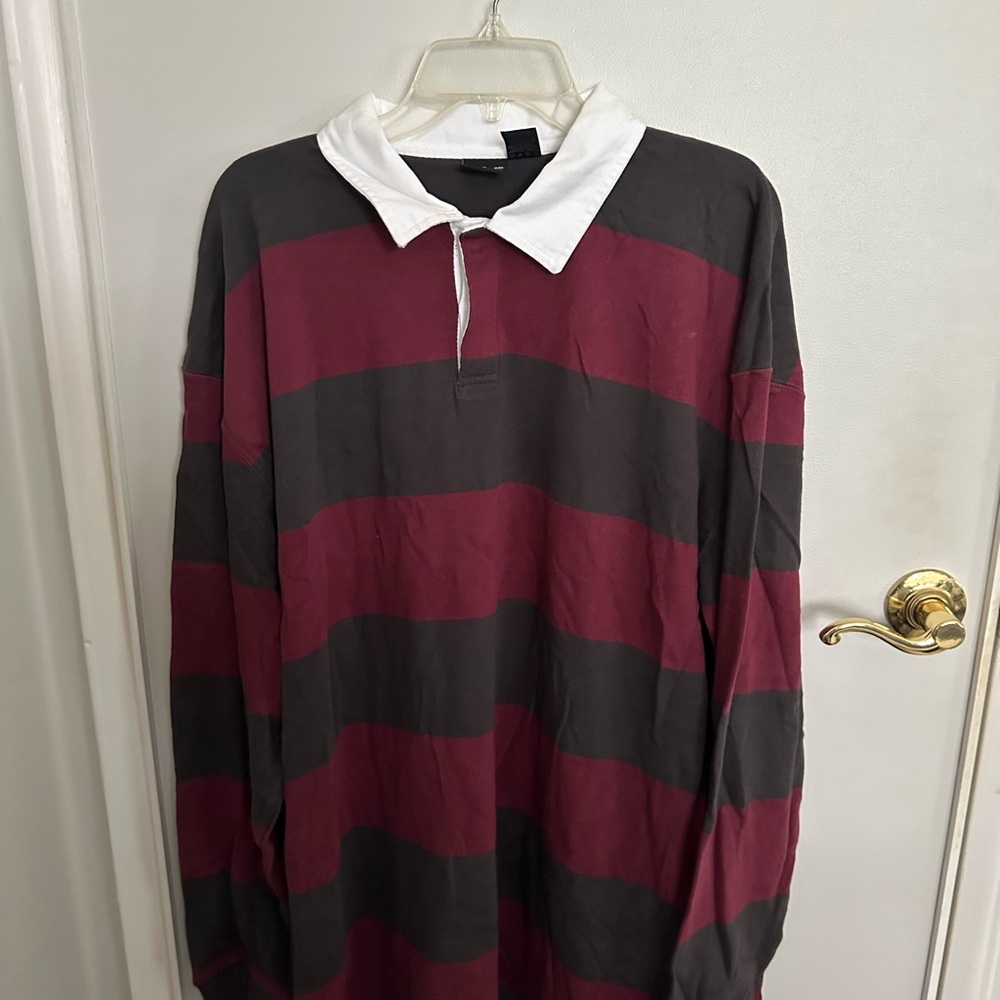 Red and Gray Polo Shirt with Classic Stripes